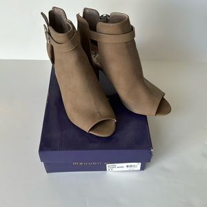 Taupe open toe leather heel